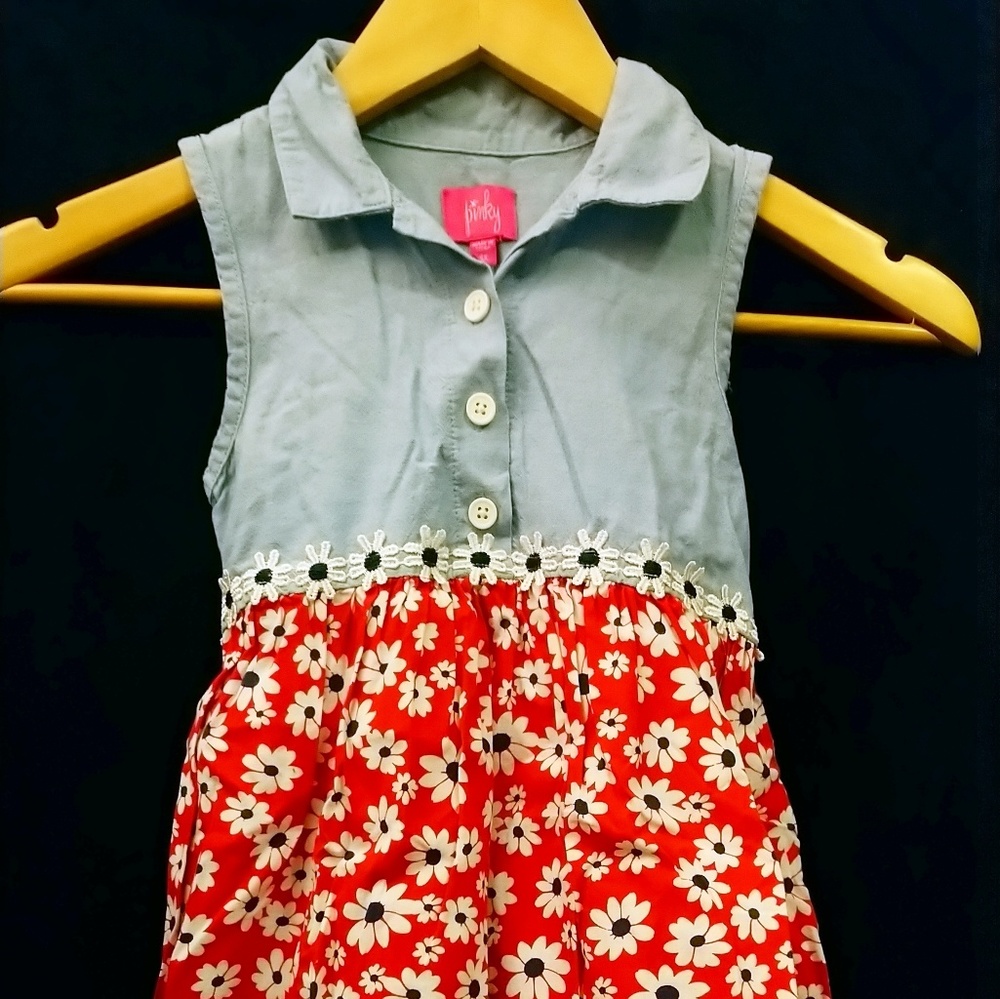 "" Pinky""Girl's sz:6 denim cotton print Dress